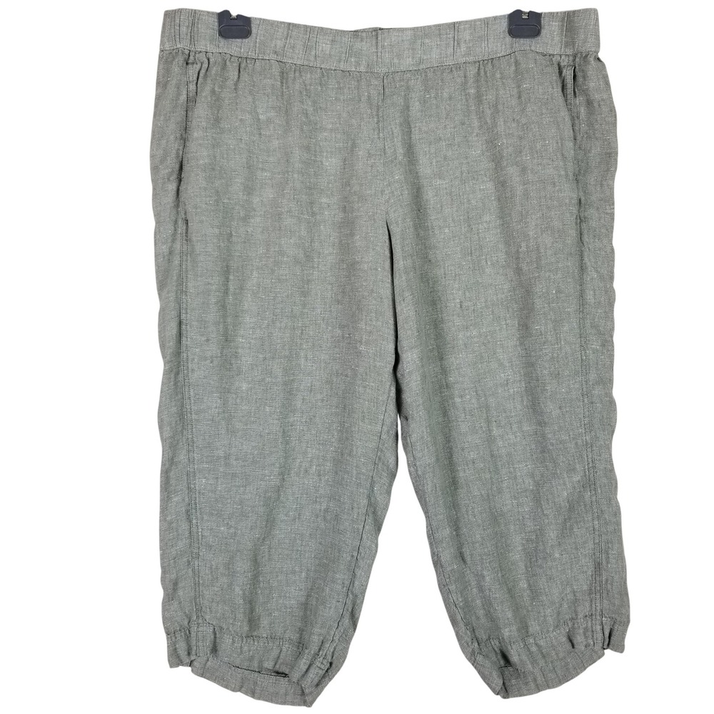 Pure Jill Linen Cropped Pants Womens 2X Sage Green Elastic Waist Relaxed Boho